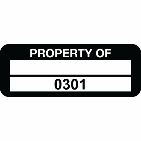 LUSTRE-CAL Property ID Label PROPERTY OF Polyester Blk 2in x 0.75in 1 Blank Pad&Serialized 0301-0400, 100PK 253744Pe2K0301